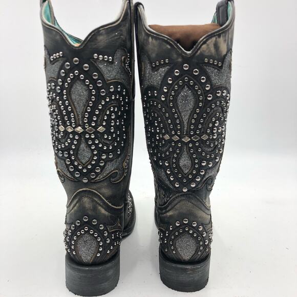 Corral Womens Inlay & Embroidery & Studs Square Toe Black Size 7 M - Picture 6 of 14